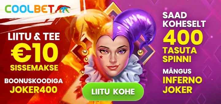 Coolbet kasiinos liitumisel 400 tasuta spinni mängus Inferno Joker